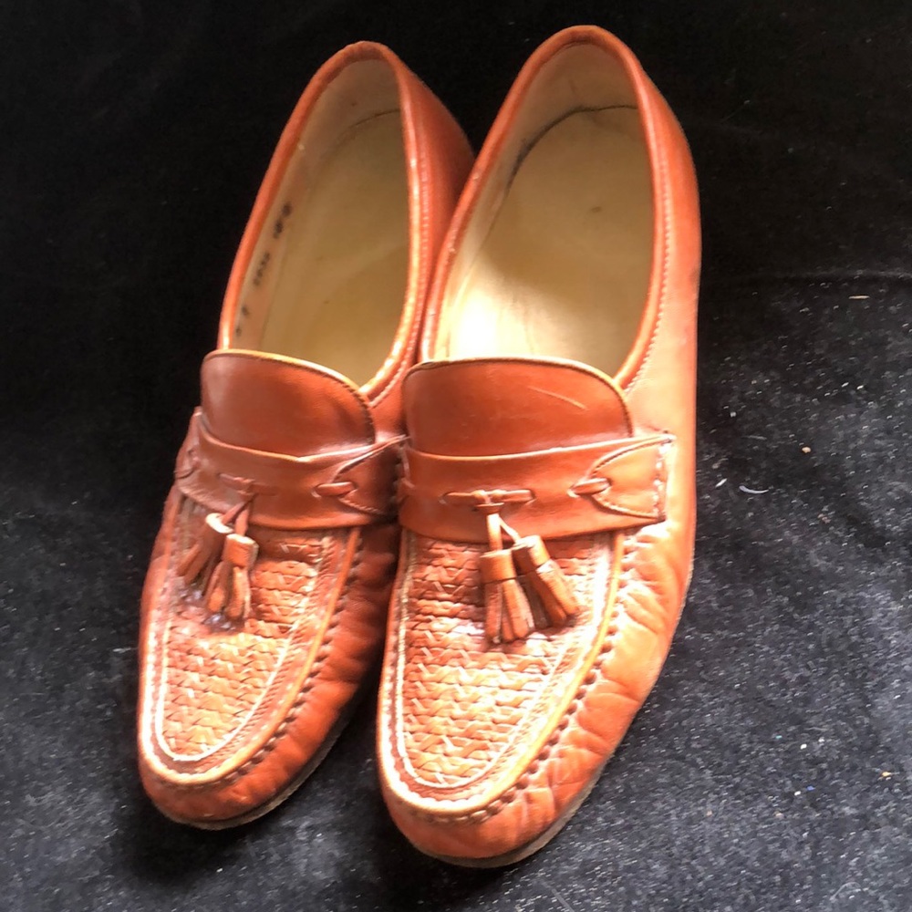 ET Wright Brown Leather Weave Tassel Loafers Size 10D